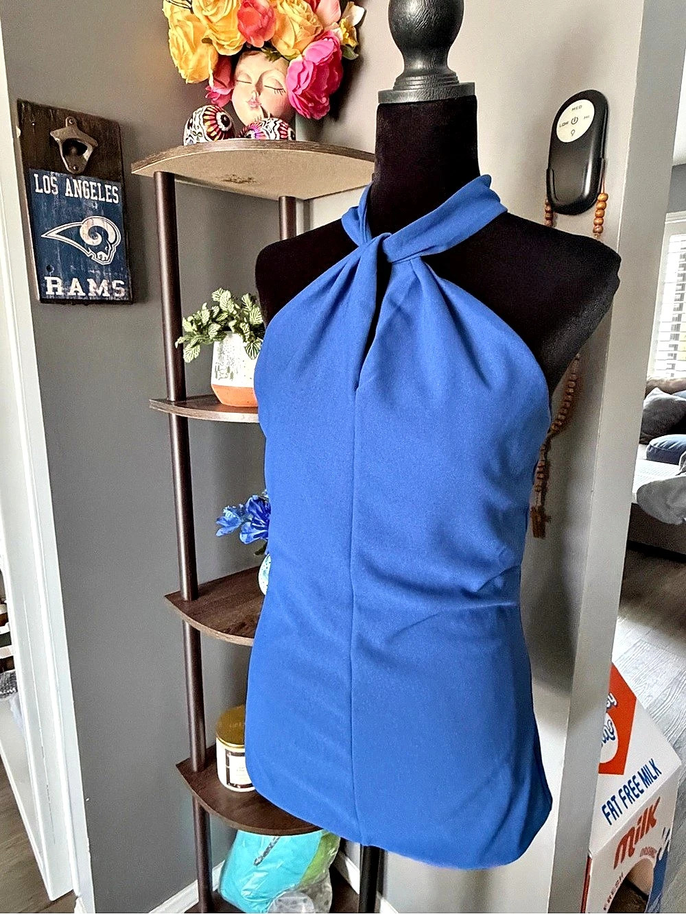 White House Black Market Twist Nk SL Halter Blue Halter Top Size Small NWT